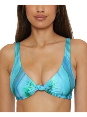 Becca Women's Knot-Front Adjustable Bikini Top Blue Size D cup 2623